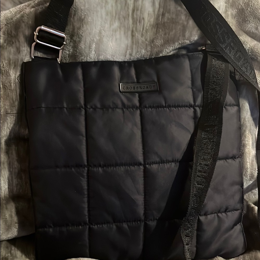 Black Quilted Messenger Bag with Geometric Stitching